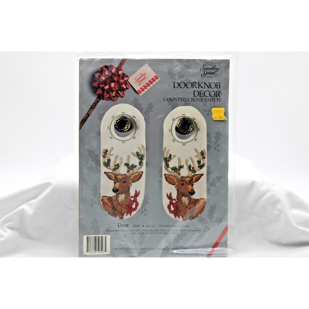 VTG Christmas Deer Cross Stitch Doorknob Decor NIP #50547 Something Special